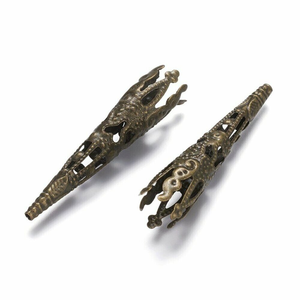 Lacy Filigree Antiqued Brass Bronze Long Tapered Gothic Victorian Bead Caps 10 p